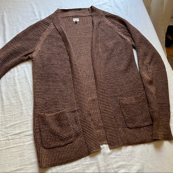bridge & burn Sweaters - Bridge & Burn linen cotton blend brown buttonless knit cardigan
